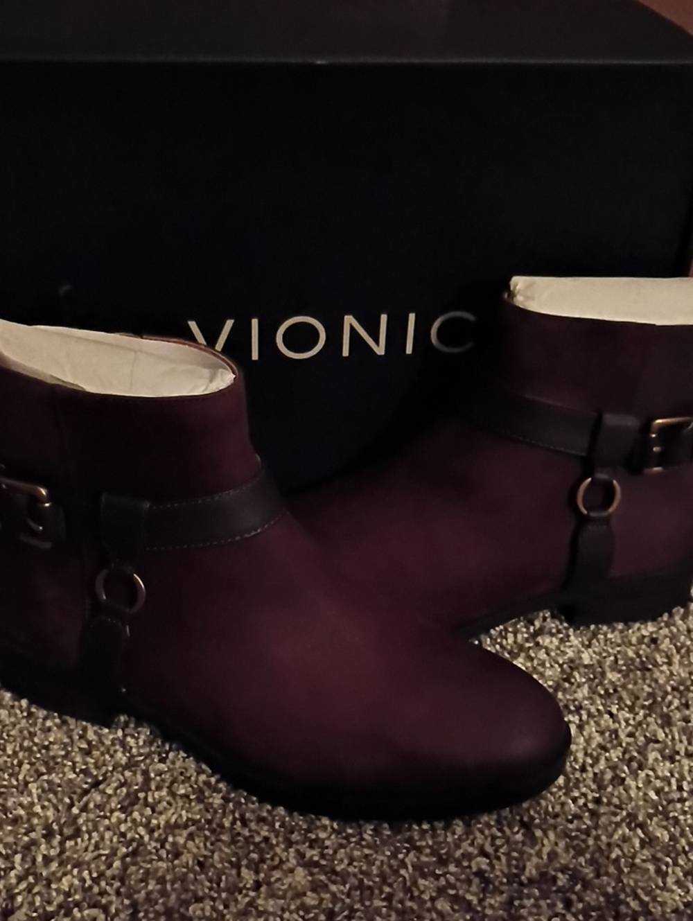 Vionic Women's Chocolate Oil Nbk Ankle Booties with Buckle Strap